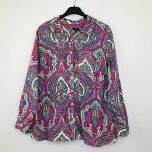 Talbots Women's 2XP Blouse Multicolor Arabesque Paisley Long Sleeve NWT BG11
